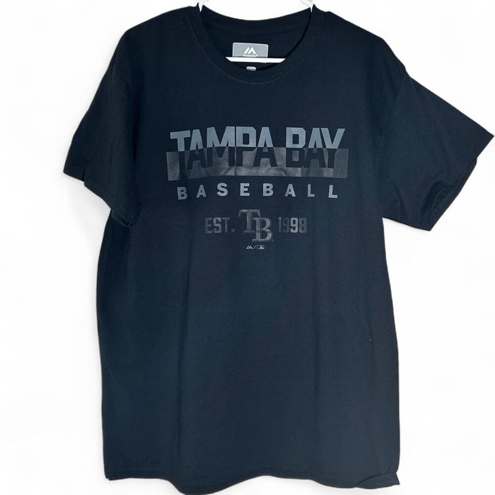 Tampa Bay Rays Black Short Sleeve Shirt Baseball MLB Men's Size Large Majestic